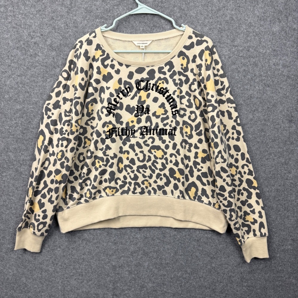 Lucky Brand Merry Christmas Ya Filthy Animal Leopard Sweatshirt XL NWT‎